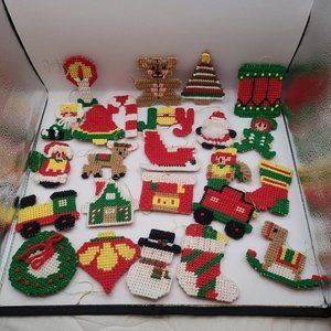 Vintage Lot of 24 Hand Made Needlepoint Embroidered Beaded Christmas Ornaments